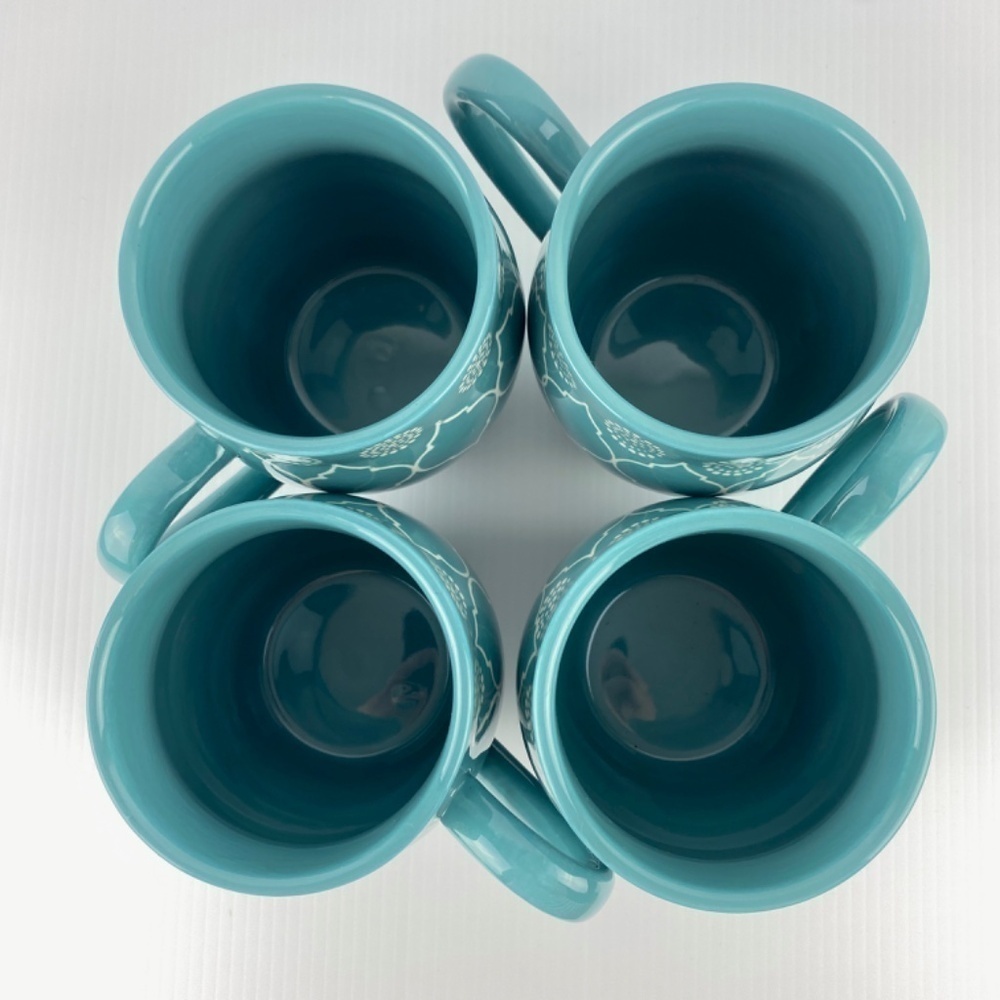 Baum Moroccan Large Turquoise Mugs Set of 4 Ceramic Coffee / Tea Cups 19 Oz - Picture 7 of 9